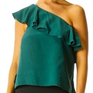 Maeve Emerald Green Ruffle One Shoulder Top, Size 14